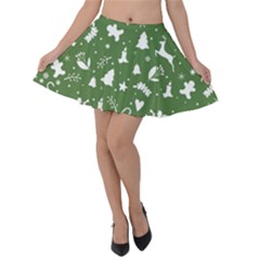 Christmas Pattern Velvet Skater Skirt by Valentinaart