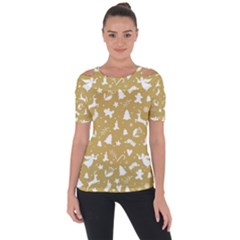 Christmas Pattern Shoulder Cut Out Short Sleeve Top