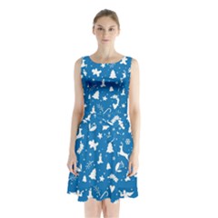 Christmas Pattern Sleeveless Waist Tie Chiffon Dress