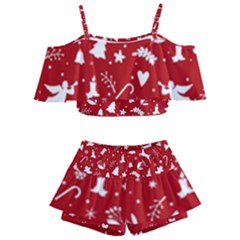 Christmas Pattern Kids  Off Shoulder Skirt Bikini