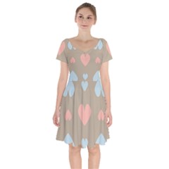 Hearts Heart Love Romantic Brown Short Sleeve Bardot Dress by Sapixe