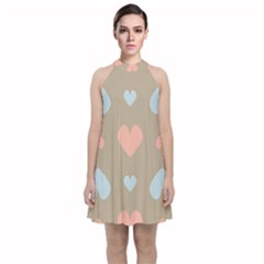 Hearts Heart Love Romantic Brown Velvet Halter Neckline Dress 