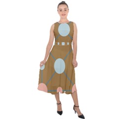 Planets Planet Around Rounds Midi Tie-back Chiffon Dress