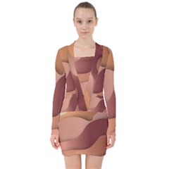 Autumn Copper Gradients Copyspace V-neck Bodycon Long Sleeve Dress by Sapixe