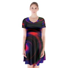 Swirl Background Design Colorful Short Sleeve V-neck Flare Dress by Sapixe