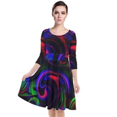 Swirl Background Design Colorful Quarter Sleeve Waist Band Dress