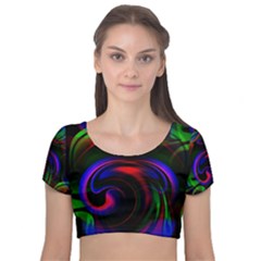 Swirl Background Design Colorful Velvet Short Sleeve Crop Top  by Sapixe