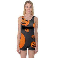 Halloween Pumpkin Autumn Fall One Piece Boyleg Swimsuit by Sapixe