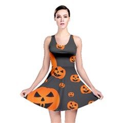 Halloween Pumpkin Autumn Fall Reversible Skater Dress by Sapixe