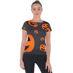 Halloween Pumpkin Autumn Fall Short Sleeve Sports Top  by Sapixe