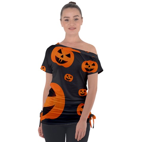 Halloween Pumpkin Autumn Fall Tie-up Tee by Sapixe