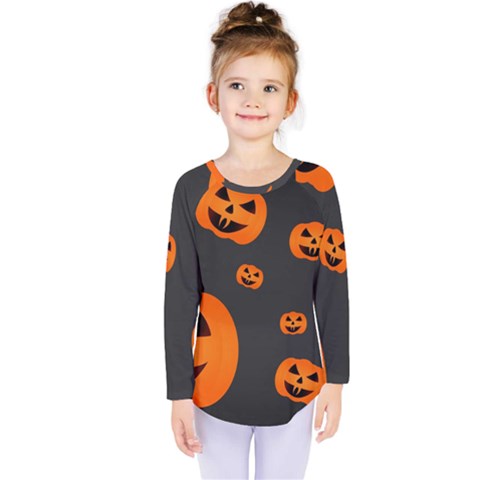 Halloween Pumpkin Autumn Fall Kids  Long Sleeve Tee by Sapixe