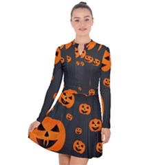 Halloween Pumpkin Autumn Fall Long Sleeve Panel Dress by Sapixe