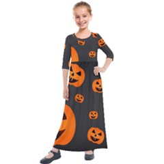 Halloween Pumpkin Autumn Fall Kids  Quarter Sleeve Maxi Dress by Sapixe