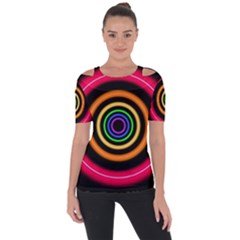 Neon Light Abstract Pattern Lines Shoulder Cut Out Short Sleeve Top by Sapixe