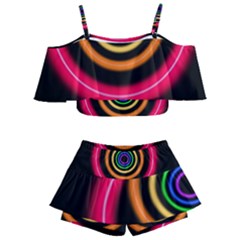 Neon Light Abstract Pattern Lines Kids  Off Shoulder Skirt Bikini