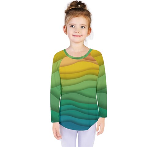 Background Waves Wave Texture Kids  Long Sleeve Tee by Sapixe