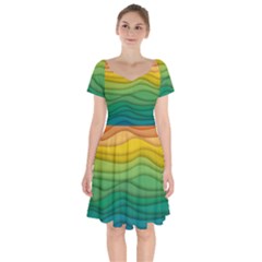 Background Waves Wave Texture Short Sleeve Bardot Dress by Sapixe