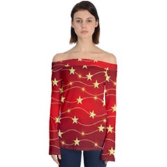 Stars Background Christmas Decoration Off Shoulder Long Sleeve Top by Sapixe