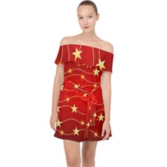 Stars Background Christmas Decoration Off Shoulder Chiffon Dress by Sapixe