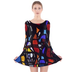 Art Bright Lead Glass Pattern Long Sleeve Velvet Skater Dress by Sapixe