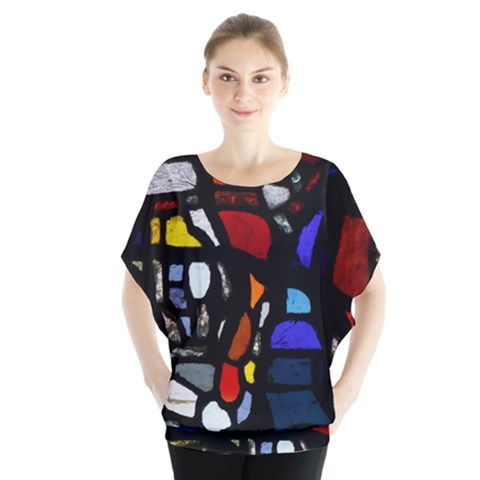 Art Bright Lead Glass Pattern Batwing Chiffon Blouse by Sapixe