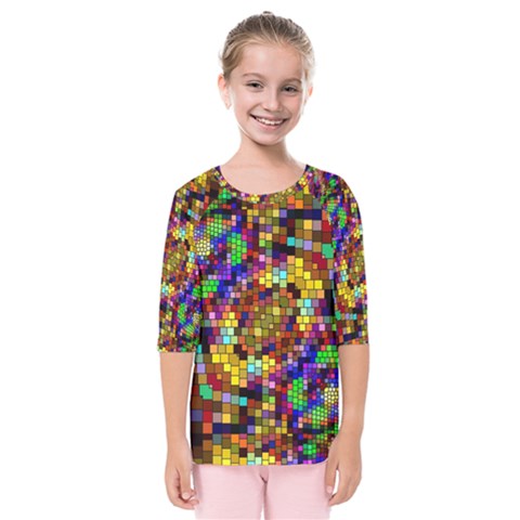 Color Mosaic Background Wall Kids  Quarter Sleeve Raglan Tee by Sapixe