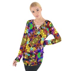 Color Mosaic Background Wall Tie Up Tee by Sapixe