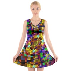 Color Mosaic Background Wall V-neck Sleeveless Dress by Sapixe