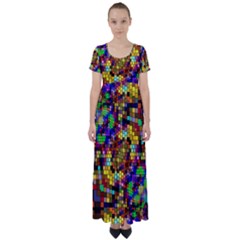 Color Mosaic Background Wall High Waist Short Sleeve Maxi Dress by Sapixe