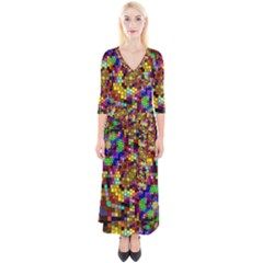 Color Mosaic Background Wall Quarter Sleeve Wrap Maxi Dress by Sapixe