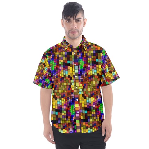 Color Mosaic Background Wall Men s Short Sleeve Shirt by Sapixe