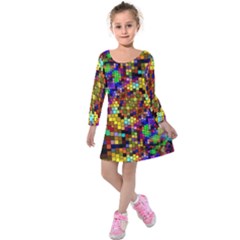 Color Mosaic Background Wall Kids  Long Sleeve Velvet Dress by Sapixe