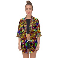 Color Mosaic Background Wall Open Front Chiffon Kimono by Sapixe