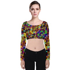 Color Mosaic Background Wall Velvet Long Sleeve Crop Top by Sapixe