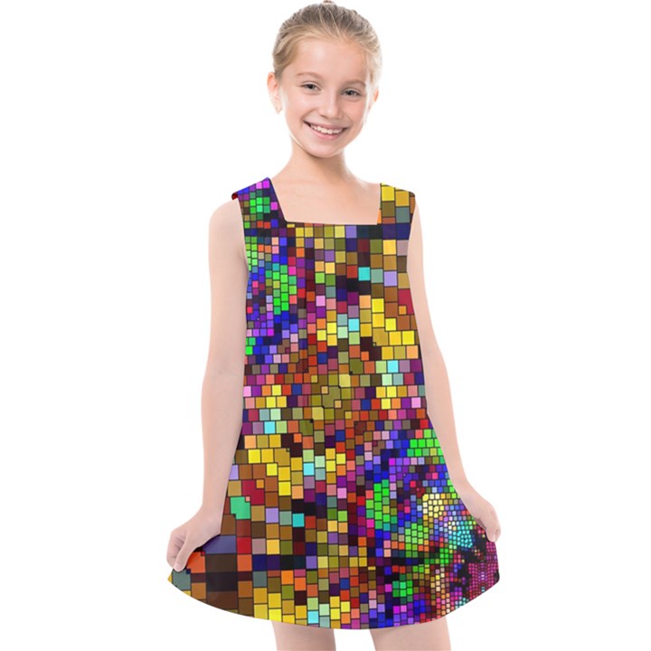 Color Mosaic Background Wall Kids  Cross Back Dress