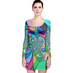 Retro Wave Background Pattern Long Sleeve Velvet Bodycon Dress by Sapixe