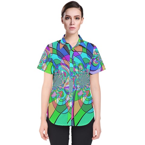 Retro Wave Background Pattern Women s Short Sleeve Shirt by Sapixe