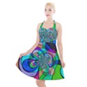 Retro Wave Background Pattern Halter Party Swing Dress  View1