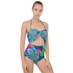 Retro Wave Background Pattern Scallop Top Cut Out Swimsuit