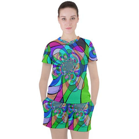 Retro Wave Background Pattern Women s Tee And Shorts Set by Sapixe