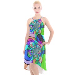 Retro Wave Background Pattern High-low Halter Chiffon Dress 