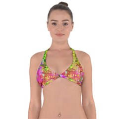 Color Abstract Artifact Pixel Halter Neck Bikini Top by Sapixe