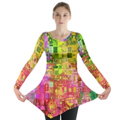 Color Abstract Artifact Pixel Long Sleeve Tunic  by Sapixe