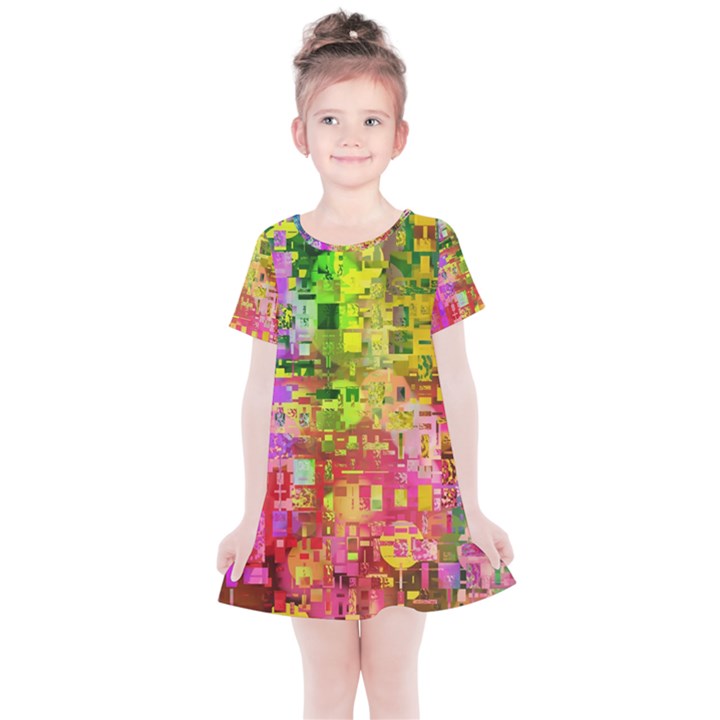 Color Abstract Artifact Pixel Kids  Simple Cotton Dress