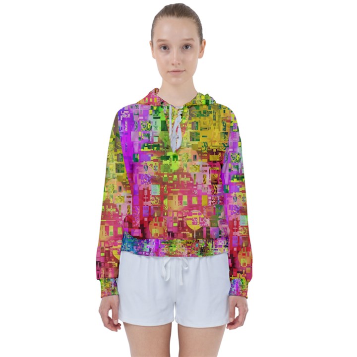 Color Abstract Artifact Pixel Women s Tie Up Sweat