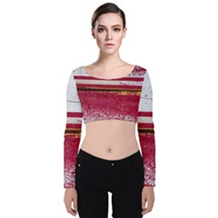 Boat Chipped Close Up Damaged Velvet Long Sleeve Crop Top