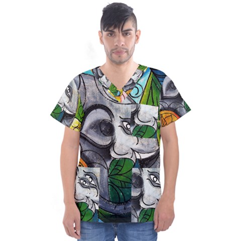 Graffiti The Art Of Spray Mural Men s V-neck Scrub Top by Sapixe