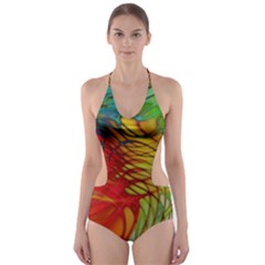 Texture Art Color Pattern Cut-out One Piece Swimsuit by Sapixe