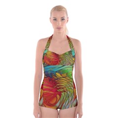 Texture Art Color Pattern Boyleg Halter Swimsuit  by Sapixe